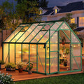 CABIHOME Gewächshaus, 3,6 m, Grün, aus Polycarbonat mit Dachlüftung und Bodennägeln, Aluminium, Garten, Hinterhof