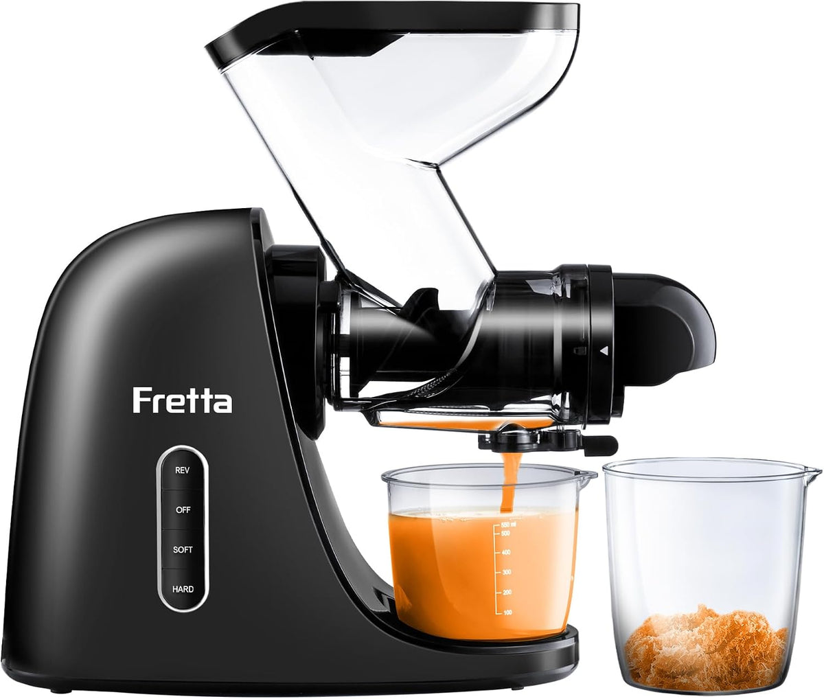 Fretta Mastizier-Entsafter mit einer Schnecke, 76 mm, Grau, Kaltpress-Entsafter, breiter Doppelschacht für ganze Früchte