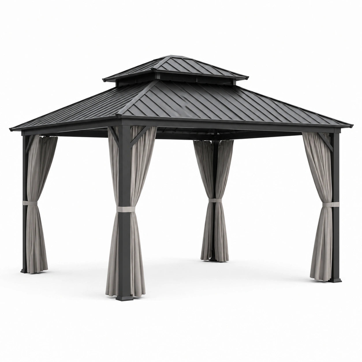Metall Pavillon 3x4m mit grauen Vorhängen