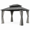 Stahlpavillon mit Doppeldach und Polyester-Vorhängen 3x3m Grau