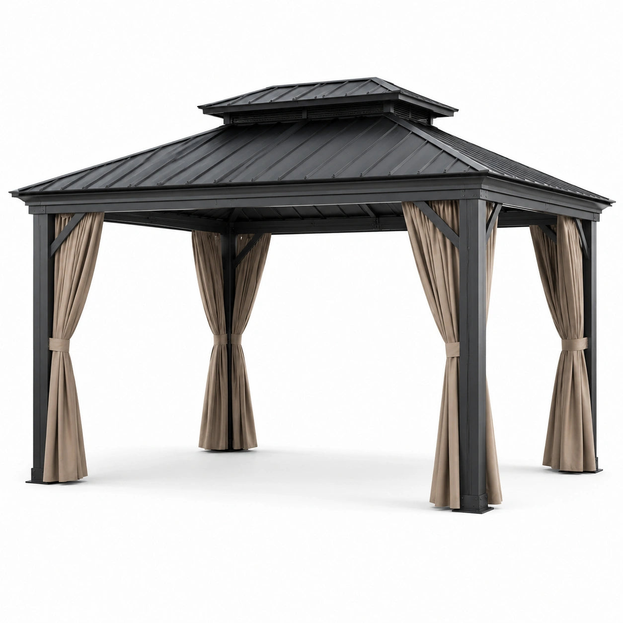 Pavillon Aluminium Schwarz Rechteckig 300x400 cm mit Vorhängen