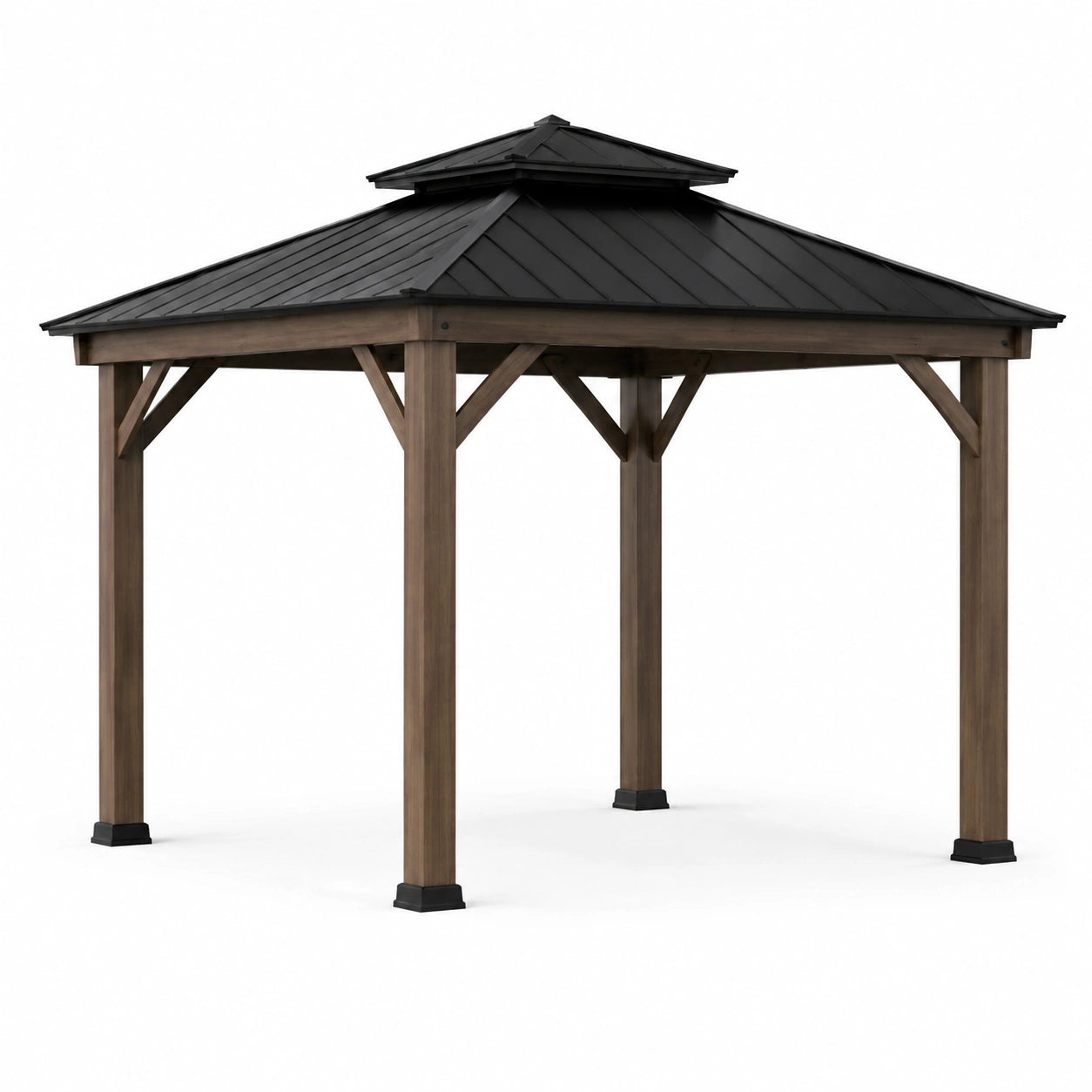 Quadratischer Pavillon aus Holz und Metall, Schwarz, 300x300x270 cm