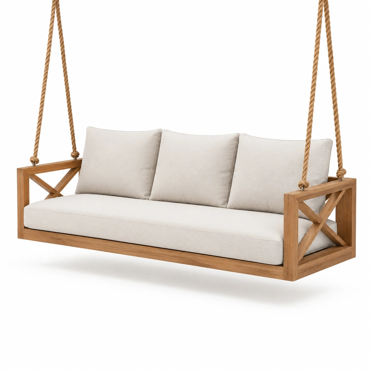 Holzschaukelbank mit Polyesterkissen Beige 190 cm