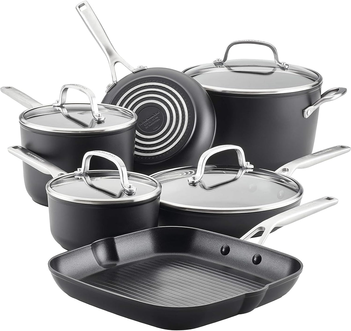 KitchenAid Backofen, Schwarz, 80129 Harteloxierte Induktion Antihaft-Kochgeschirr-Set, Töpfe und Pfannen, Aluminium
