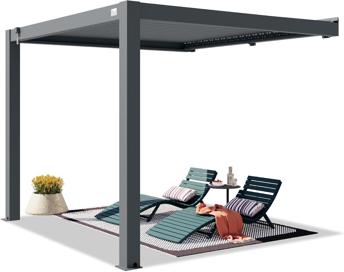 TOOLPORT Pavillon, Anthrazit, PRIMEYARD Terrassenüberdachung 3x3 m Aluminium-Pfosten