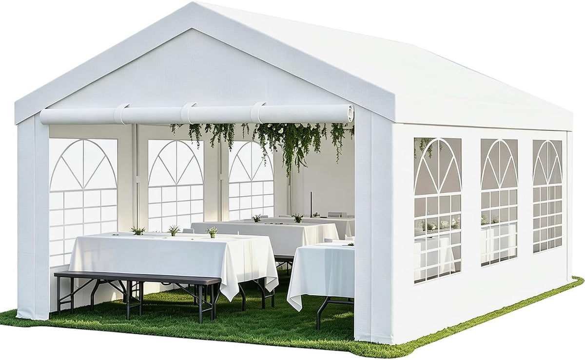 JUMMICO Pavillon, Grau, Partyzelt 4x6 Wasserdicht Stabil PE Plane 450 N 170 g, Party, Festival, Hochzeit, weiß