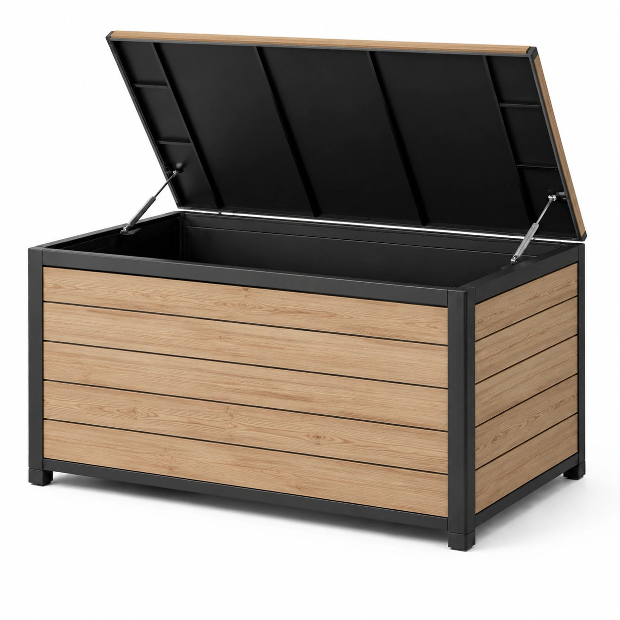 Gartenbox aus Stahl und Polywood Schwarz/Natur 120x60x70 cm
