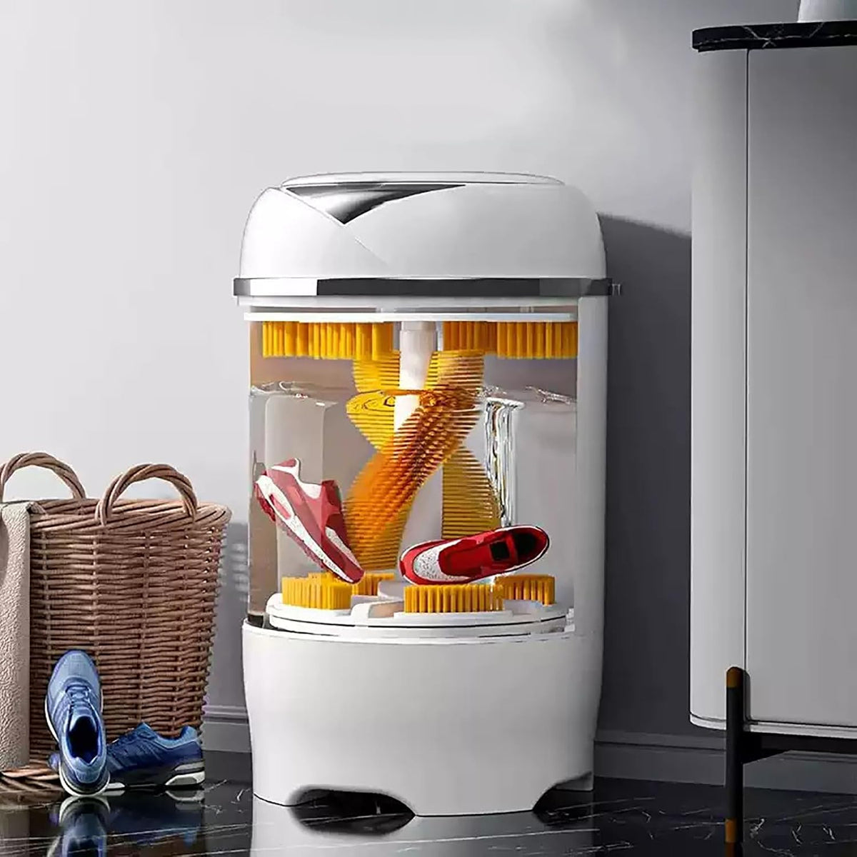 STMKB Waschmaschine, Weiß, Automatische Schuh, Haushaltsschuhreinigungsmaschine, 360°-Vollwandbürste, Dehydrationsfunktion