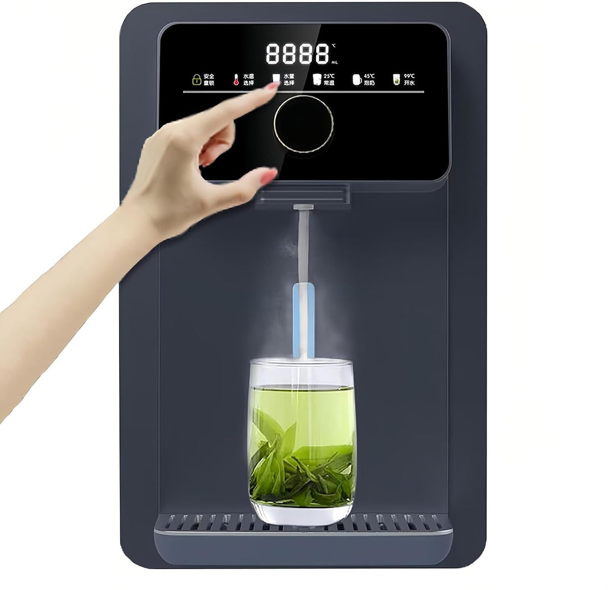 Wandmontierter Heißwasserspender, Schwarz, Wasserspender mit elektronischer Kindersicherung, Dual-Temperaturregelung