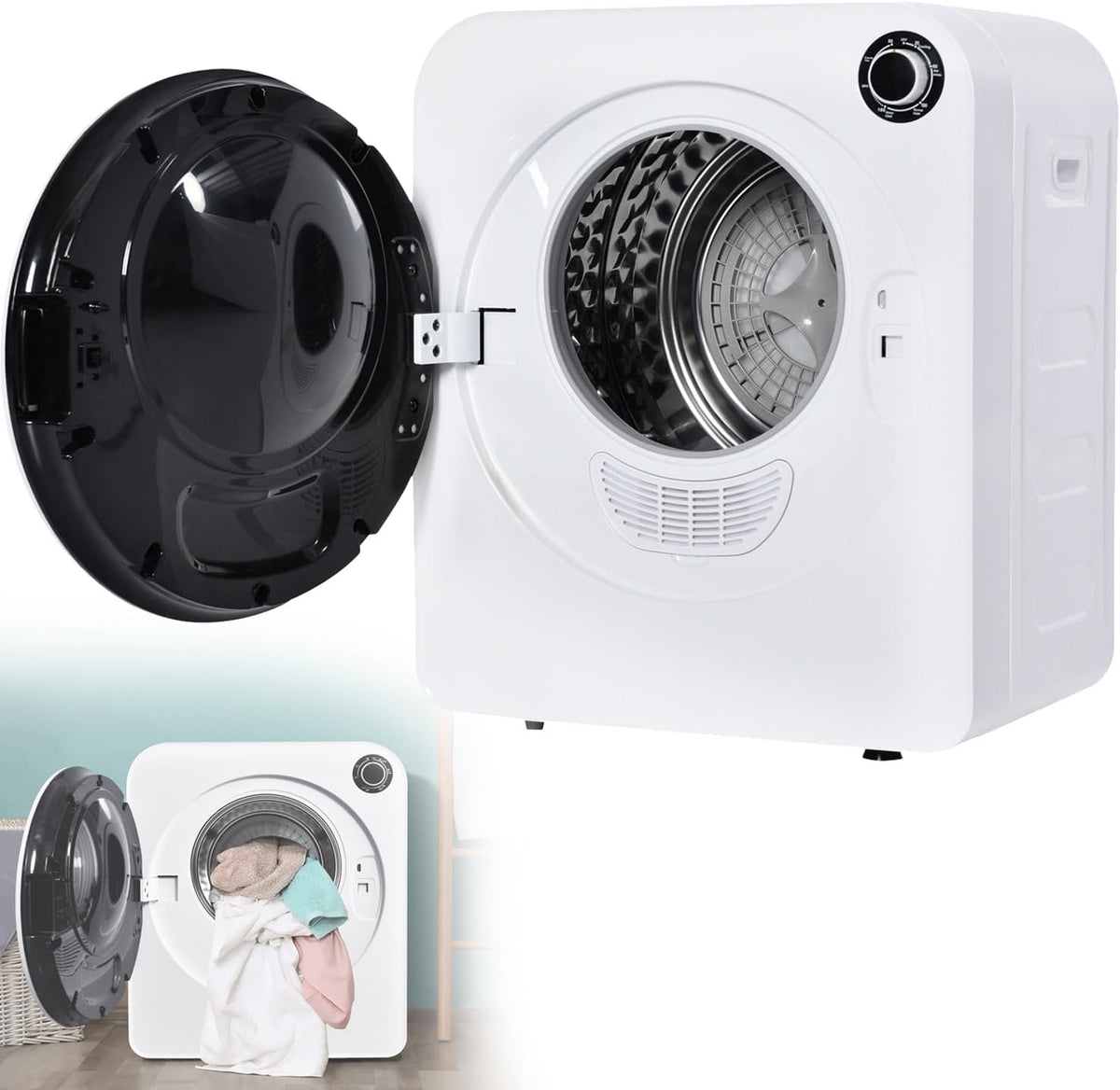 Qiang Wäschetrockner, 830 W, 3 kg, Silber, Tragbarer Mini-, Kompakter -Edelstahl trockner Wandmontage Clothes Dryer 5