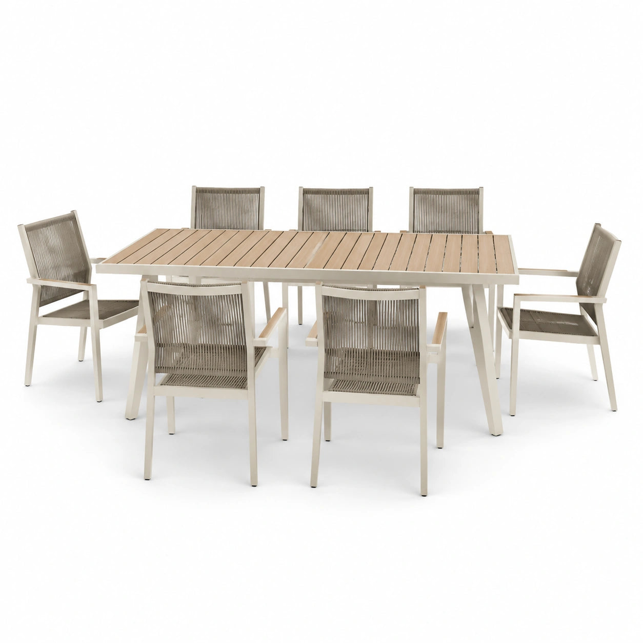 Garten-Essgruppe mit Aluminiumrahmen und Polywood-Tischplatte, Beige, für 6 Personen