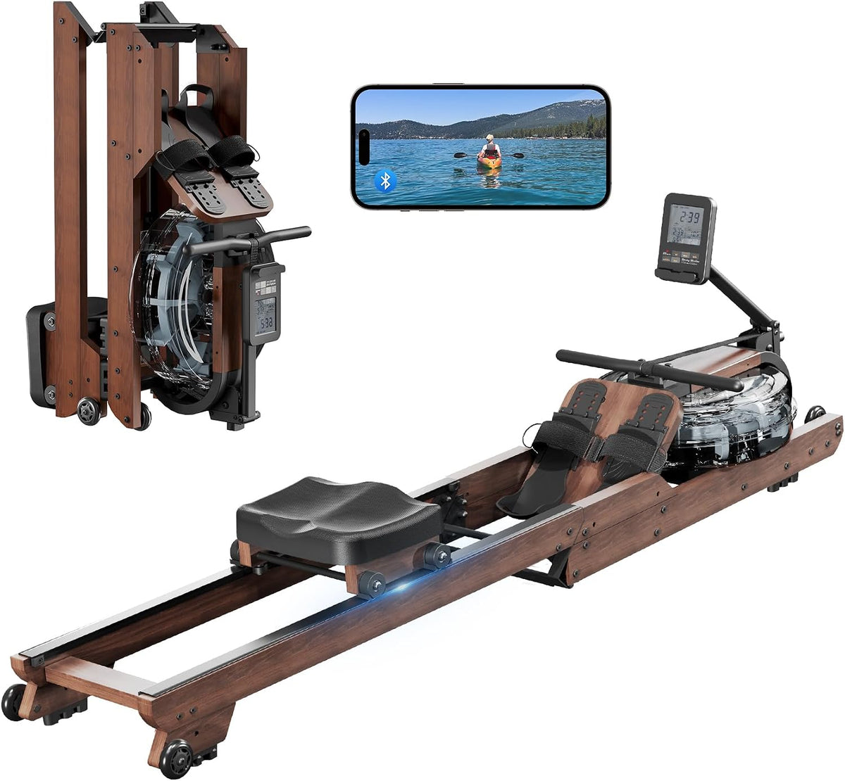 Dripex Rudergeräte, 150 kg, Braun/Schwarz, Klappbare Rudermaschine Aus Massivholz Mit Natürlichem, Rudergerät für Zuhause Für Gelenkschonendes