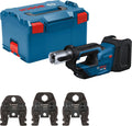 Bosch Professional Einpresswerkzeuge, 18 V, Schwarz, System Akku Presswerkzeug GPT -19 (19 kN Kraft, um 360° drehbarer Kopf