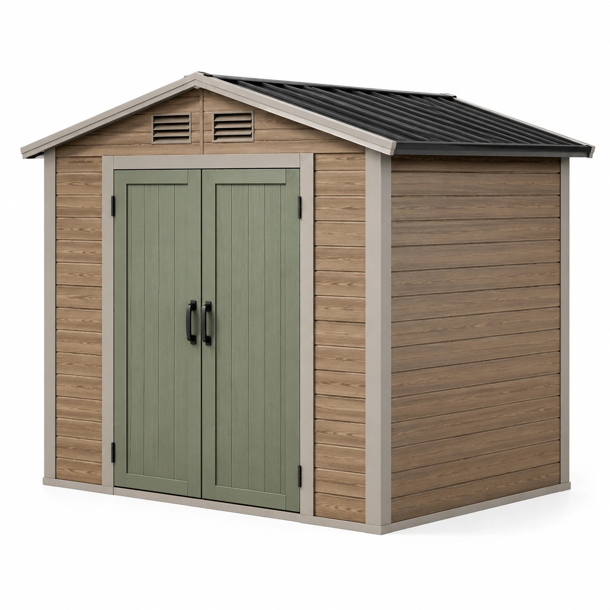 Gartenhaus aus Holzverbund Grün-Beige mit Polycarbonatdach 210x130x220 cm