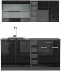 Vicco Küchenzeile, 160 cm, Fronten und Korpus der Küchenzeile bestehen aus 16 mm starker Spanplatte mit Melaminharzbeschichtung., Schwarz/Anthrazit