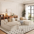 Sofa PHI VILLA, Beige, Eck mit Schlaffunktion Cloud Boneless Couch, Wohnlandschaft U Form Modulares Wohnzimmer Cord Keine