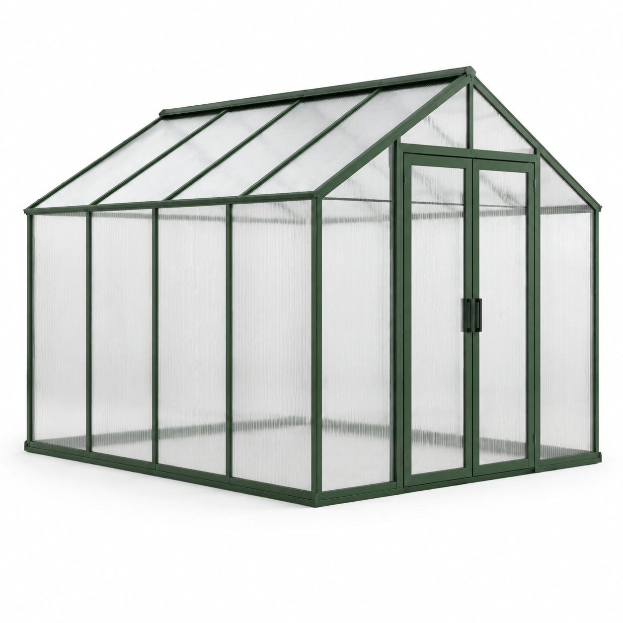Aluminium Gewächshaus mit Polycarbonat in Grün 253x190x195 cm