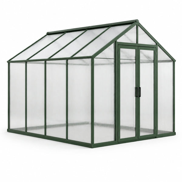 Aluminium Gewächshaus mit Polycarbonat in Grün 253x190x195 cm
