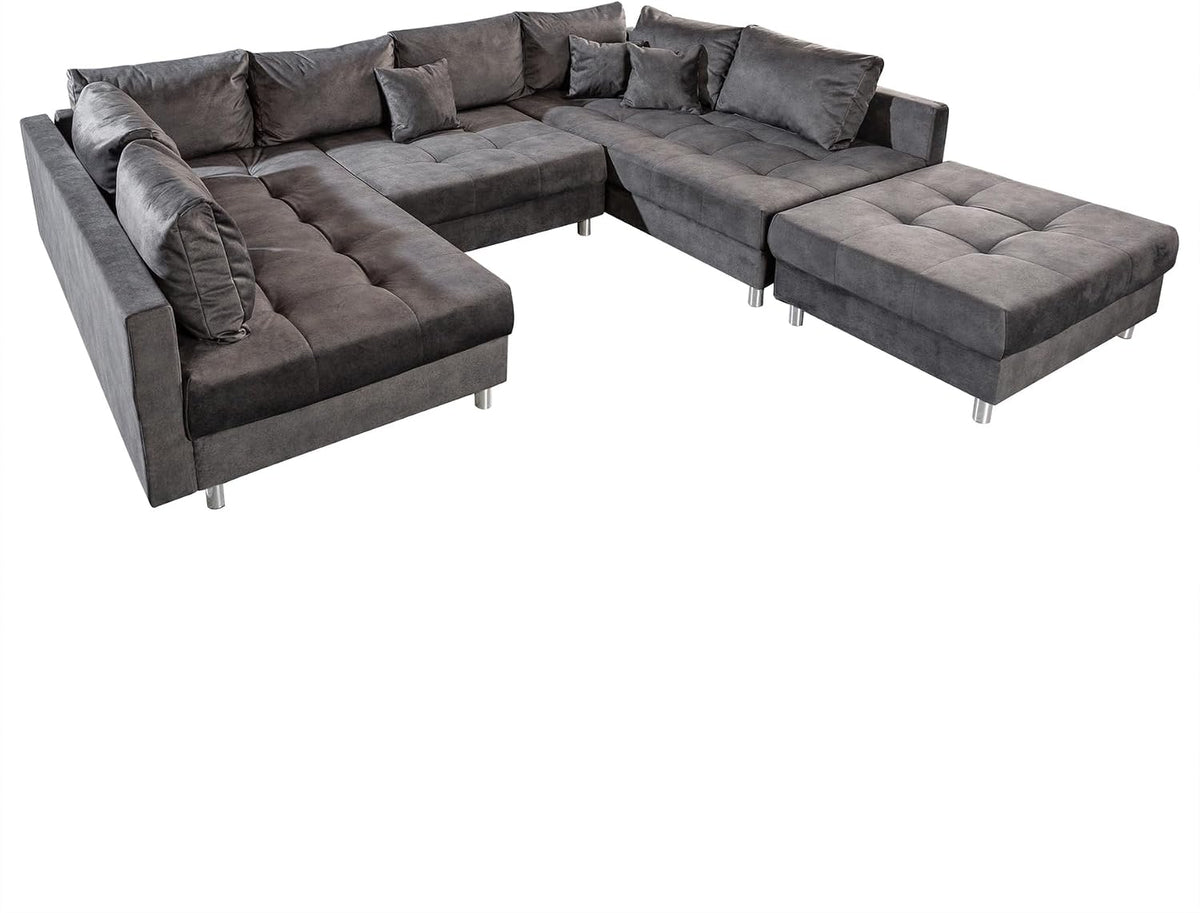 Sofa Riess Ambiente, 305 cm, grau, Moderne XXL Wohnlandschaft Kent Samt Big inkl. Hocker