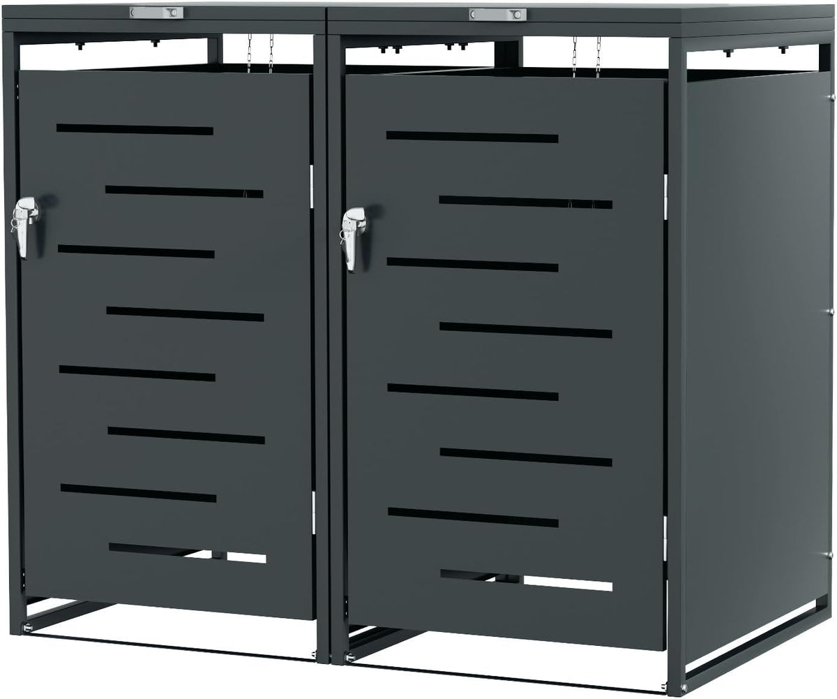 ISOISL Mülltonnenbox, 120 L, 240 L, Anthrazit, 2er für /, Mülltonnenverkleidung aus Pulverbeschichtetem Metall, Abschließbar