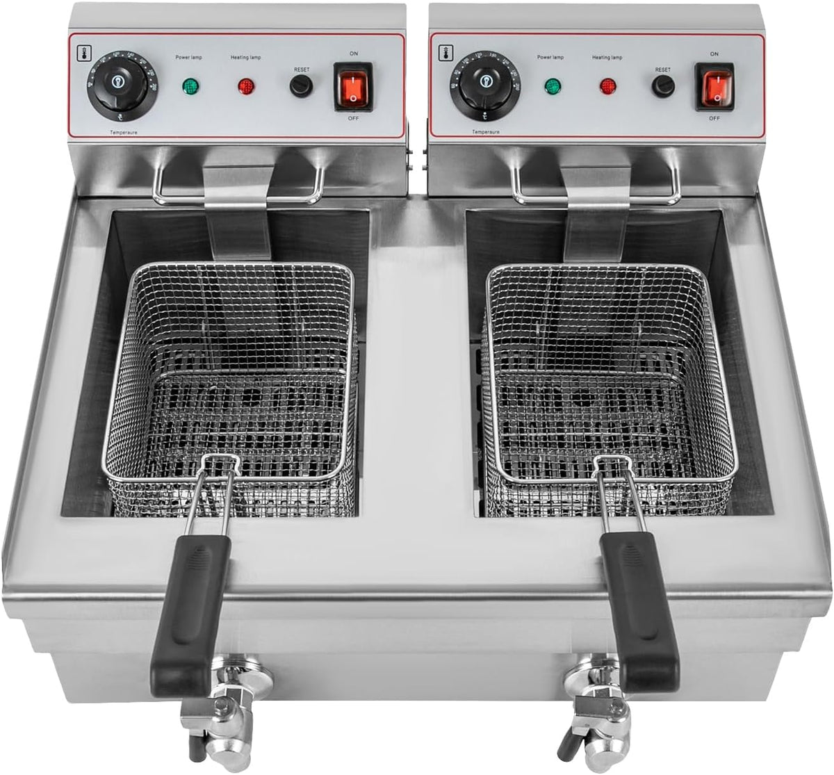 Queeucaer Heißluftfritteuse, 6000 W (3000 W+3000 W), 2*10 L/2.2 gal, 220v, 201 Edelstahl, Gummi, Schwarz