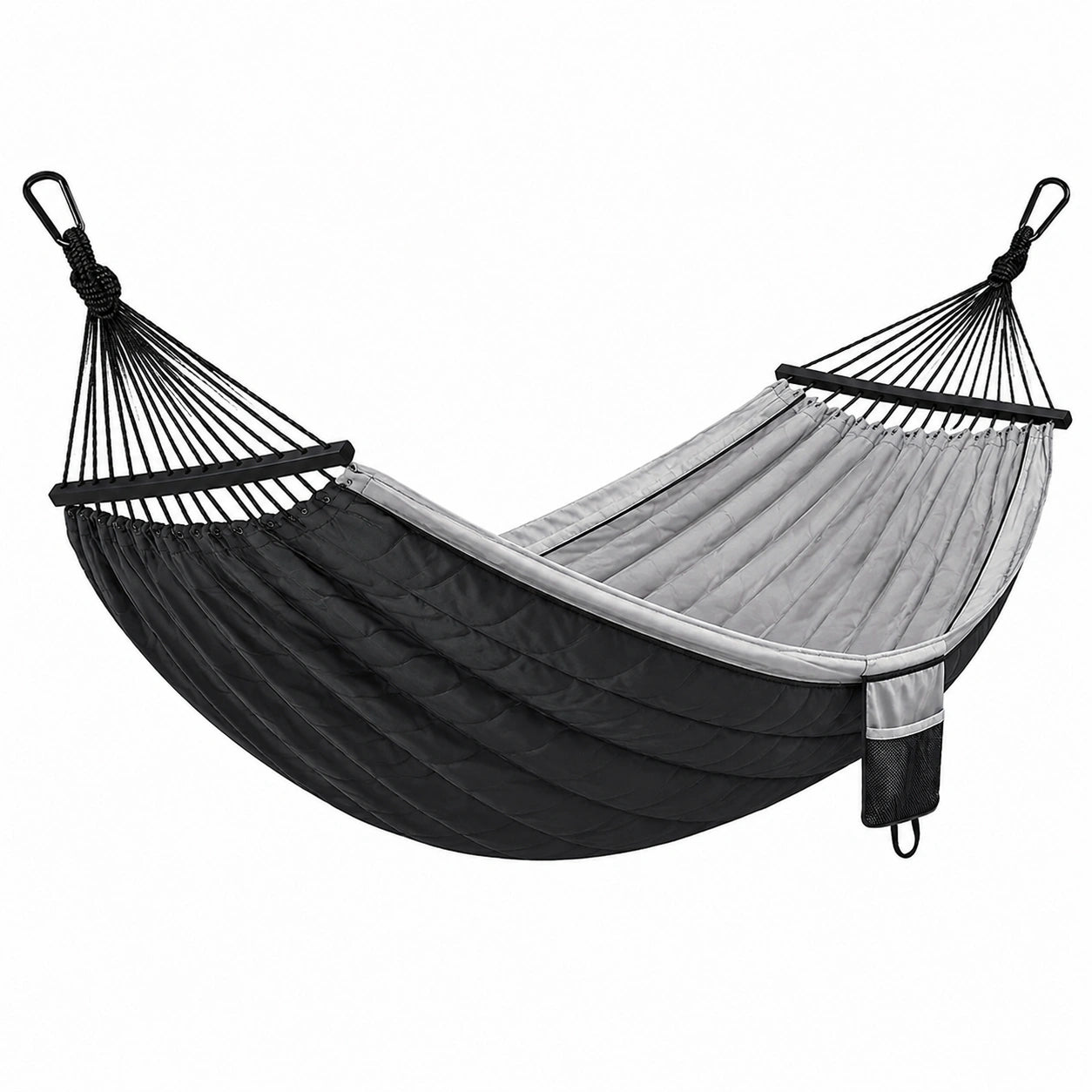 Nylon Hängematte mit Karabiner Schwarz/Grau 200x150 cm