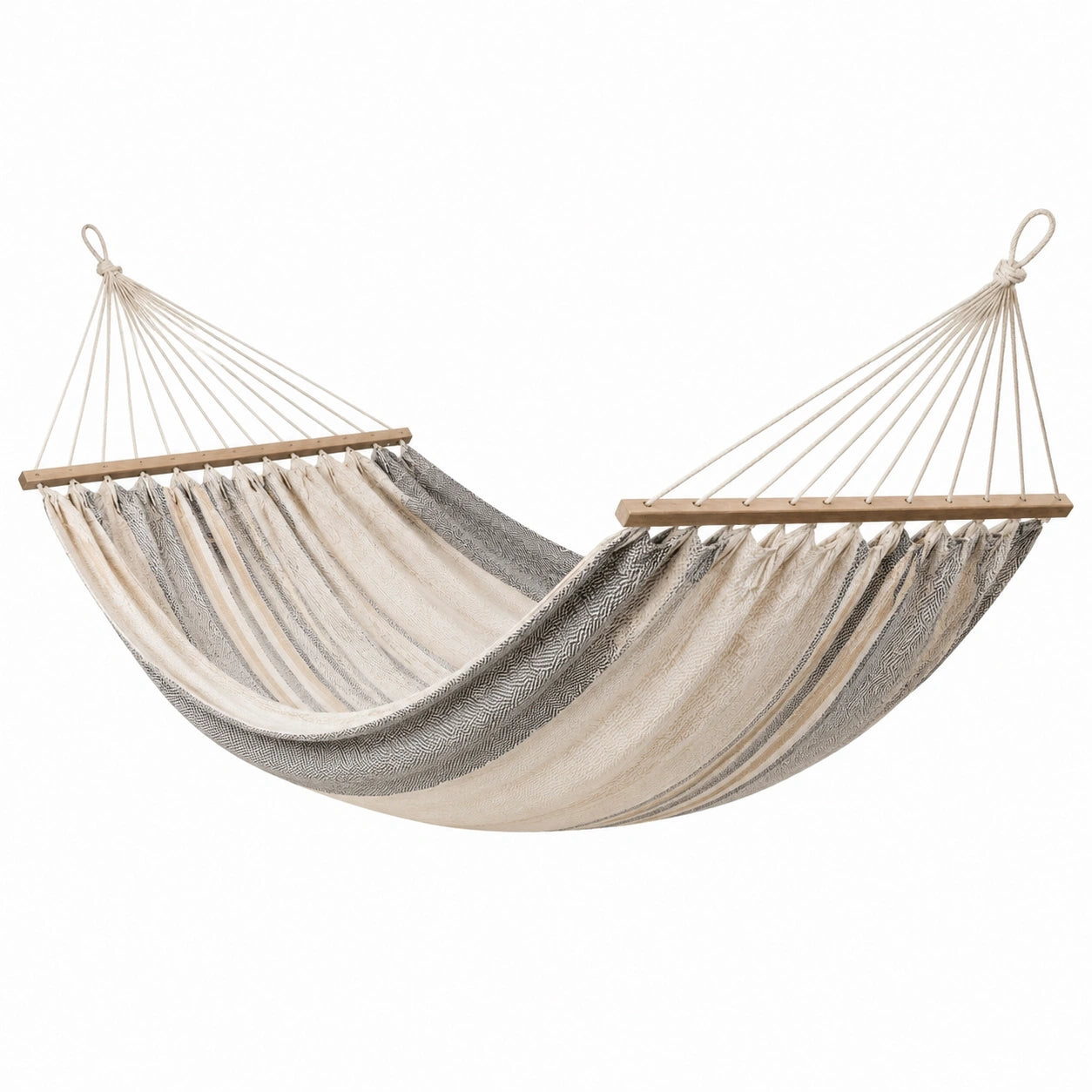Baumwoll-Hängematte Beige/Grau mit Holzstäben – Decorstudiox