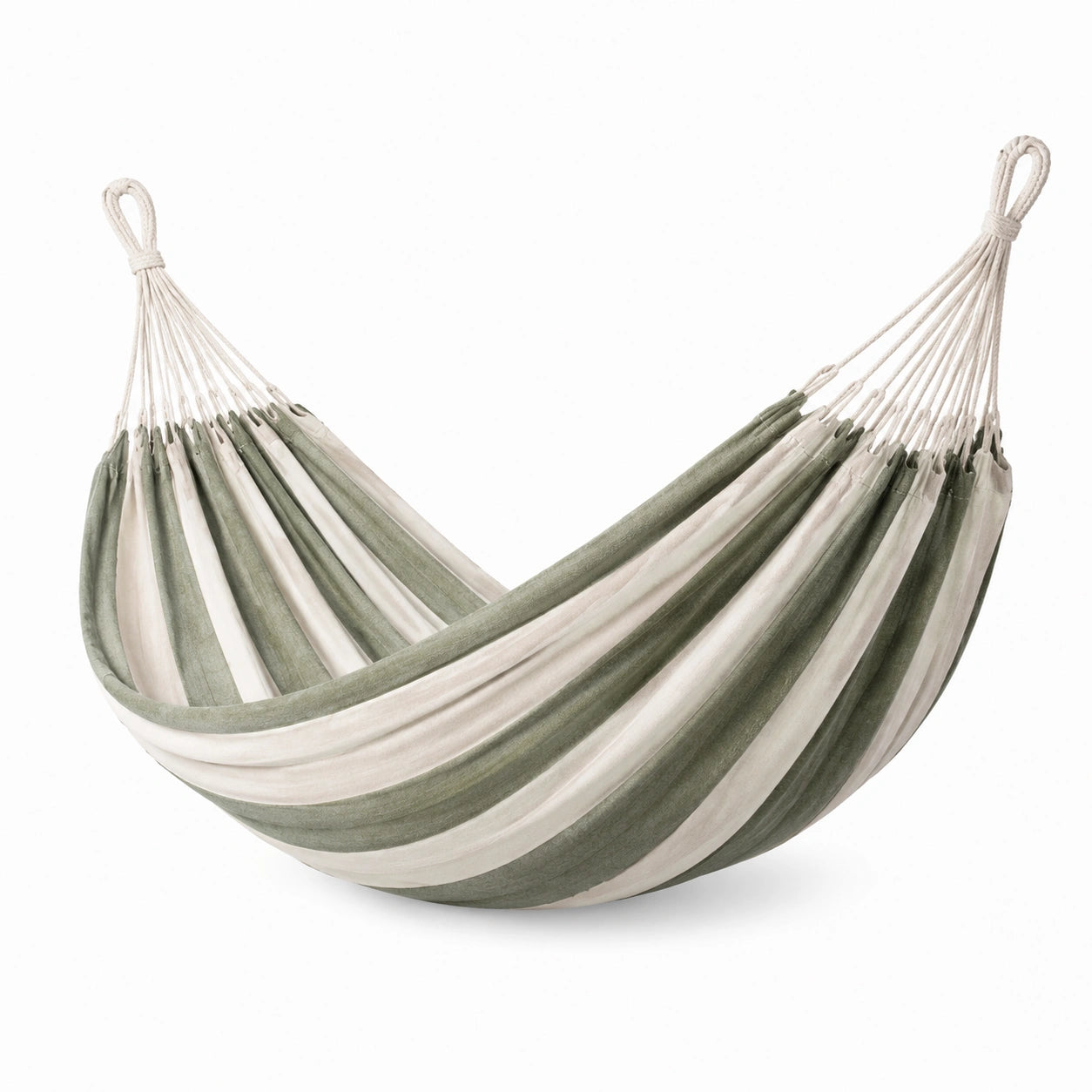 Baumwoll-Hängematte Grün/Beige Gestreift 200x140 cm