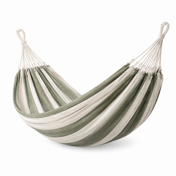 Baumwoll-Hängematte Grün/Beige Gestreift 200x140 cm