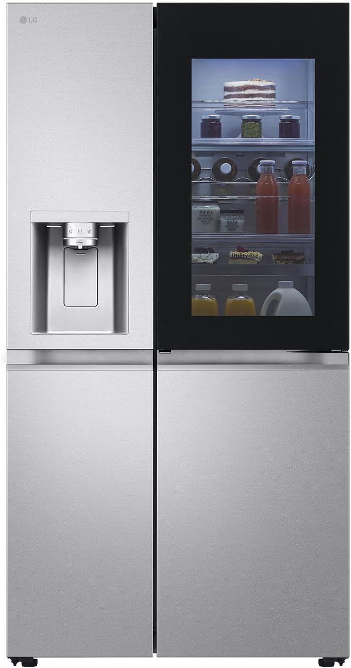 LG Kühlschrank, 628 Liter, Silber, GSXE90MBAD Side by Side mit InstaView, Klasse D, Kapazität, Festwasseranschluss