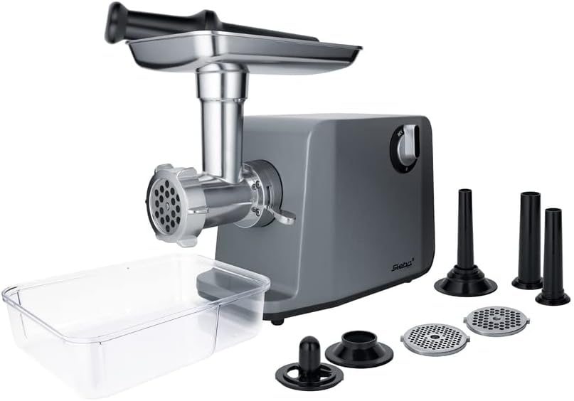 Steba Fleischwölfe, 6,6 cm, 8 mm, Grau, elektronischer Fleischwolf, 3 Lochscheiben (3, Große Auslassöffnung
