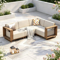 Sofa PHI VILLA, 25 cm, Beige, Rattan Gartenmöbel Set mit Kissen, 4 Personen Outdoor Lounge Möbel Eck