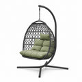 Stahl- und Polyrattan-Hängesessel mit grünen Kissen, 190 cm hoch