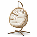 Rattan-Hängesessel mit beige Kissen und Stahlgestell 195 cm