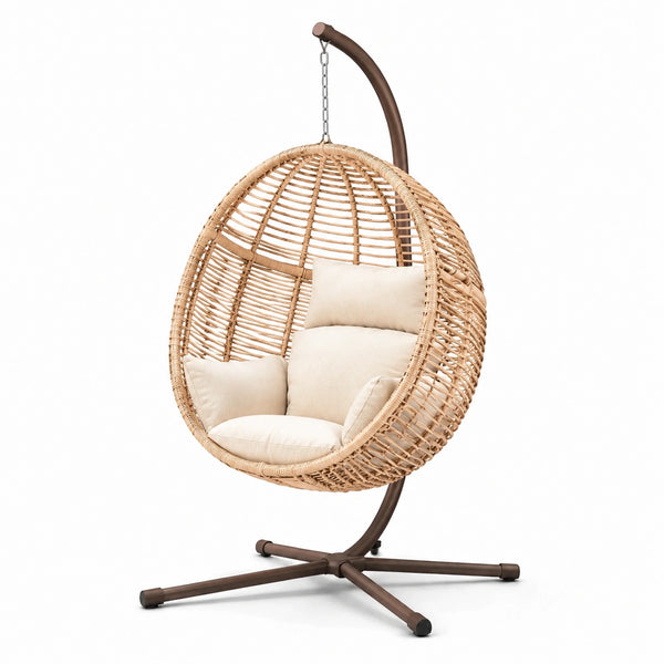 Hängesessel aus Rattan Beige Rund 105x105x195 cm