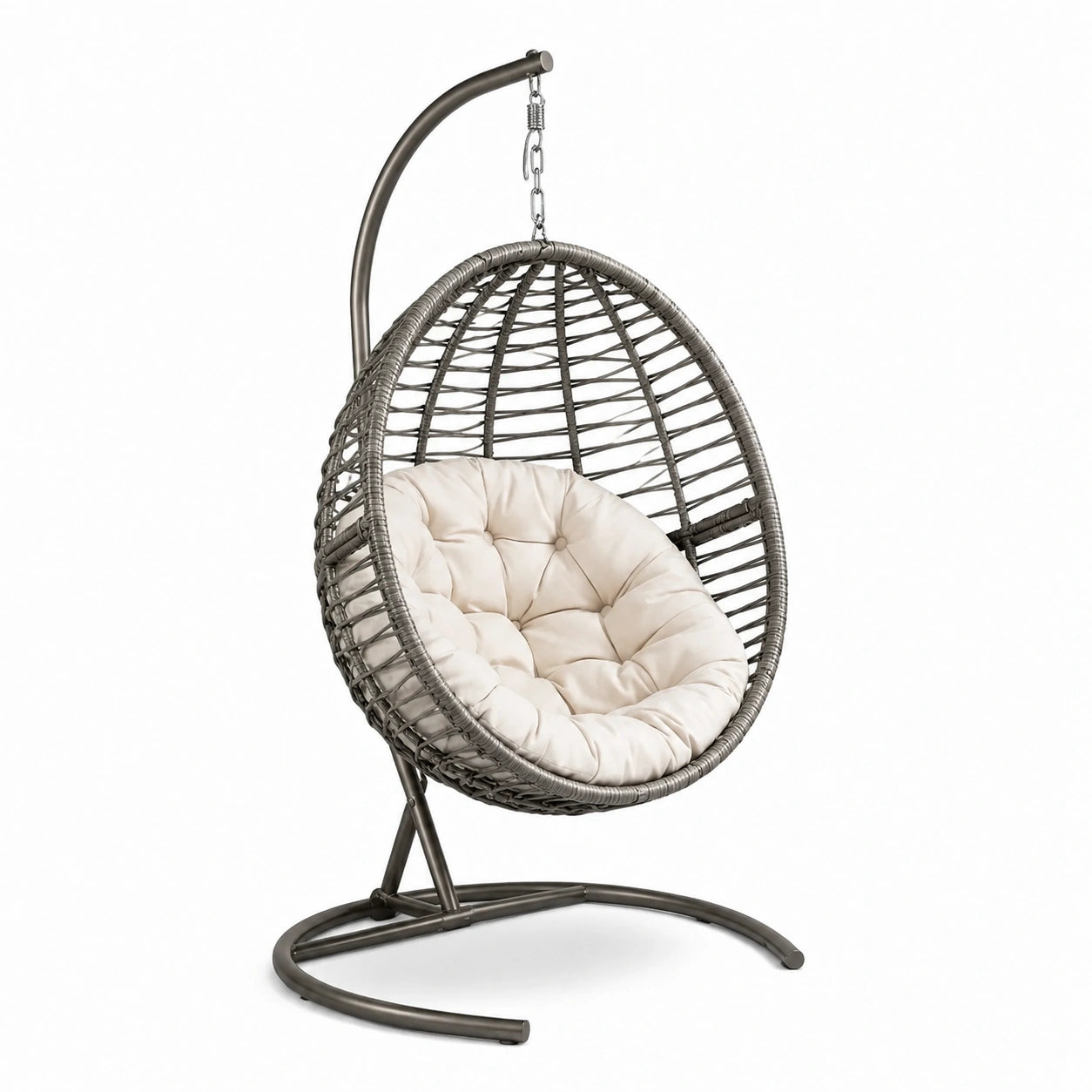 Hängesessel aus Polyrattan mit Stahlrahmen und Polyesterkissen Dunkelgrau Beige