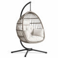 Hängesessel Polyrattan Stahl Hellgrau mit Kissen