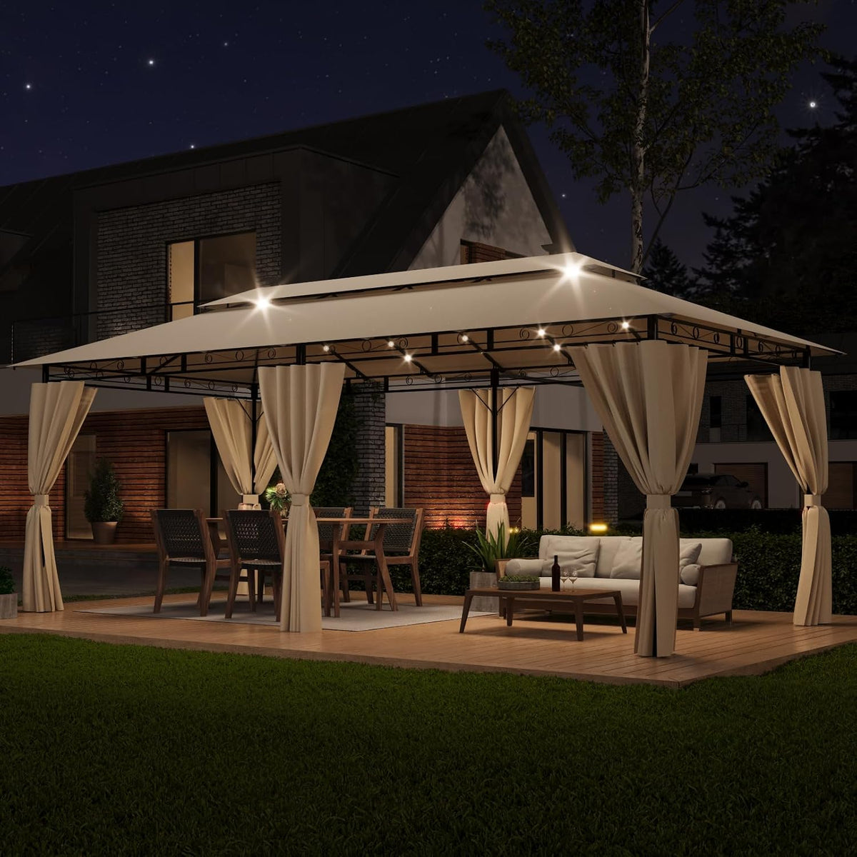 TRIUMPHKEY Pavillon, Beige, 3x6 Wasserdicht Stabil Winterfest, Garten Pavillion, Plane Garten, Metallrahmen, Patio Gazebo