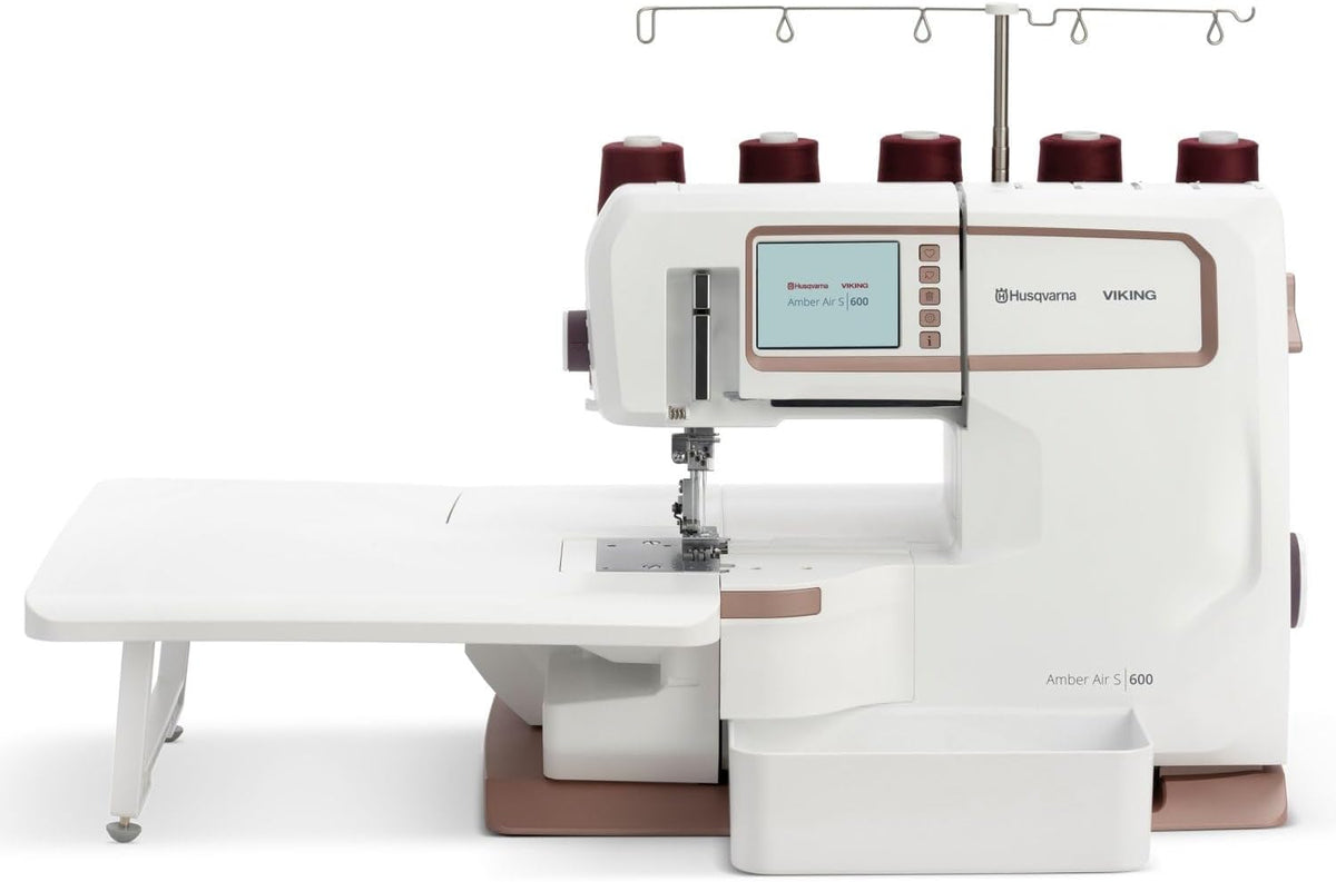 VIKING Overlock-Nähmaschinen, Grau, Husqvarna AMBER Air S600 Coverlock, Overlock-Nähmaschine mit One-Touch-Lufteinfädelung