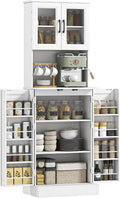 HOMCOM Buffetschrank, 60 x 39,5 x 180 cm, Weiß, Küchenschrank mit 4 Türen Arbeitsplatte