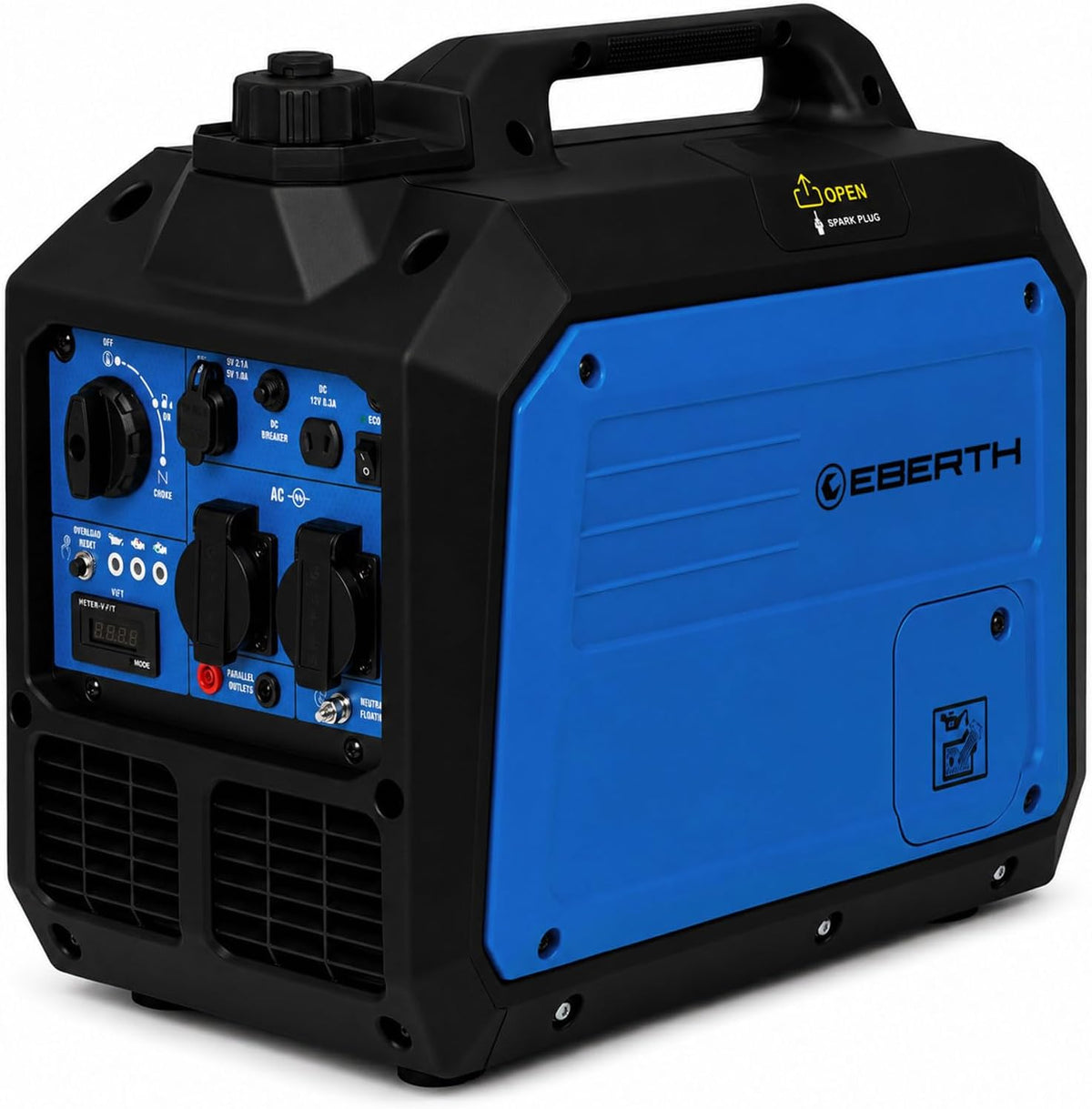 EBERTH Powerstation, 230 V, 12 V, Mehrfarbig, 3500 Watt Inverter Stromerzeuger leise, Notstromaggregat Benzinmotor