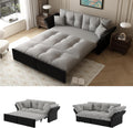 Sofa Dolamaní, 190 cm, Hellgrau/Schwarz, 2-Sitzer breit 3-in-1 Ausziehbares Schlaf mit Tufting und 2, Samt Couch mit Schlaffunktion