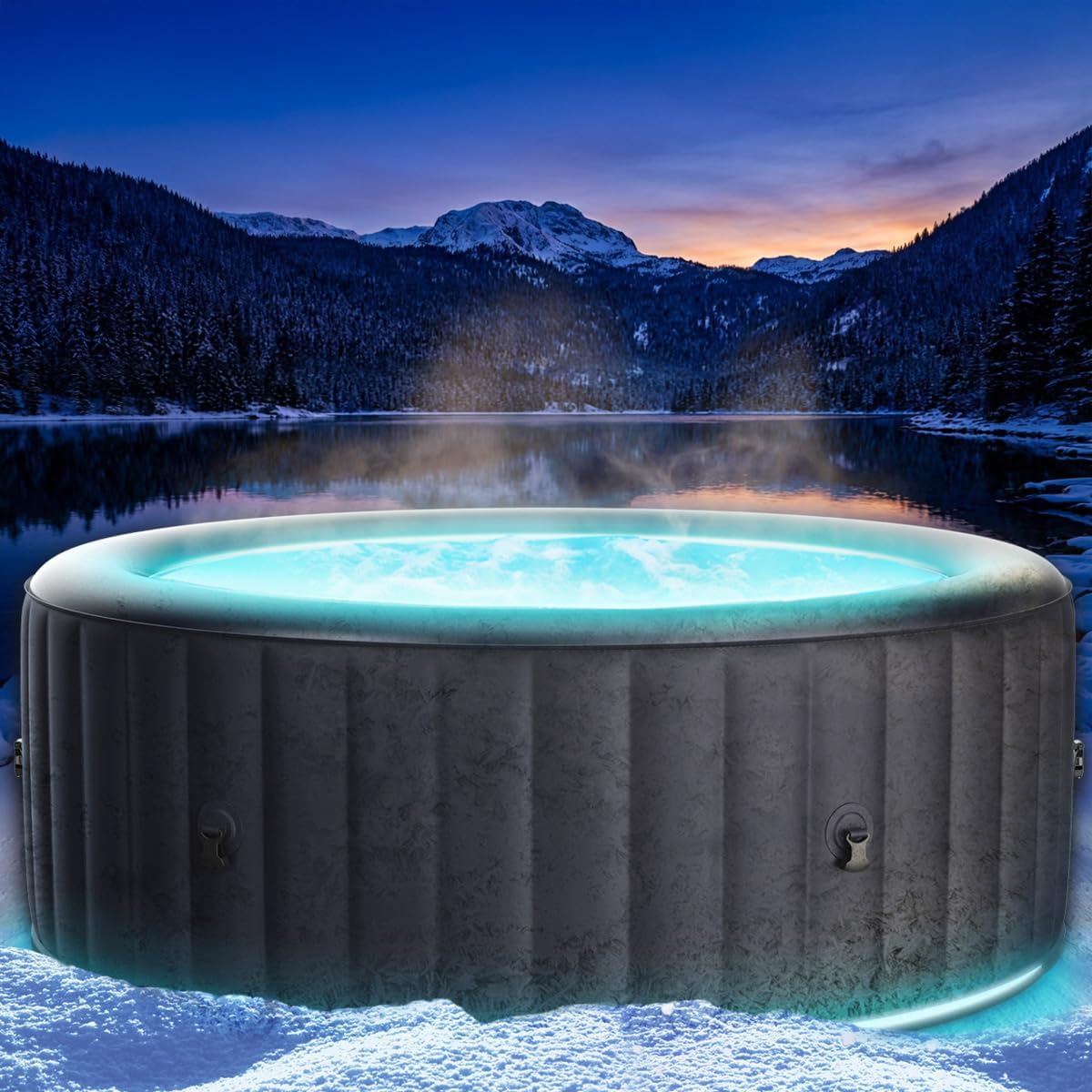 BRAST Badewannen mit Sprudelfunktion, 204x70 cm, Schwarz/Blau, Whirlpool aufblasbar MSpa Aurora mit LED-Beleuchtung für 6