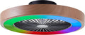 Lightbox Deckenventilator, 49 cm, Braun/Schwarz, LED Deckenlampe mit Ventilator & Rahmen in Holzoptik & RGB