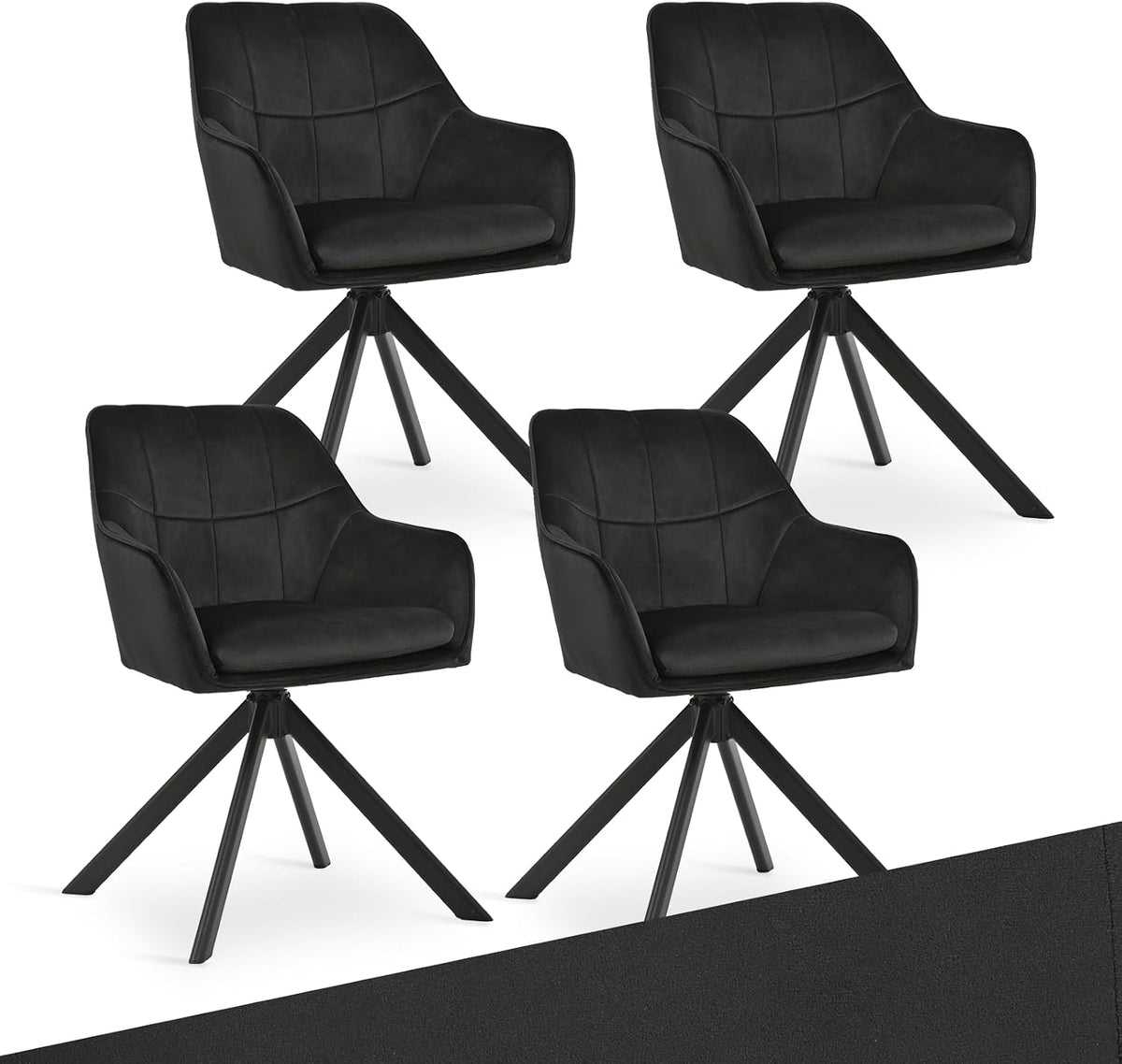 Goeurvant Esszimmerstuhl, Schwarz, Drehstuhl Esszimmer 4er Set mit Armlehne Polsterstuhl Samt