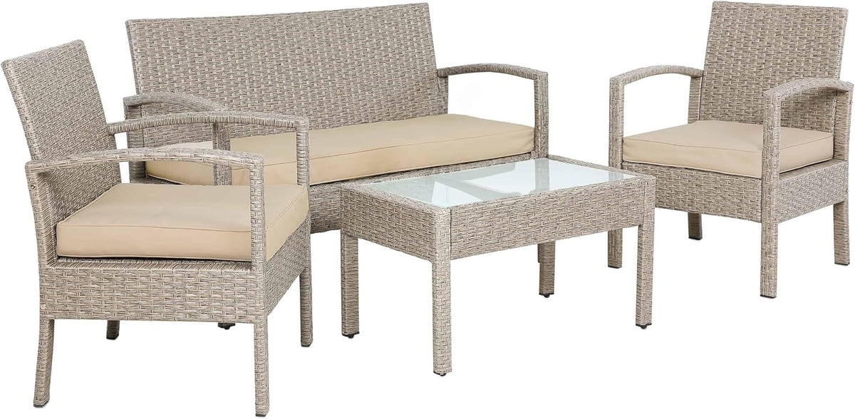 CASARIA Gartenmöbel-Set, Creme, Gartenmöbel Set für 4 Personen