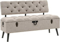 Chusui Sitzbank, 110 cm, MDF, Spanplatte, Stoff, Stahl., Creme, mit Stauraum und Rückenlehne, Schuhregal, Schuhablage