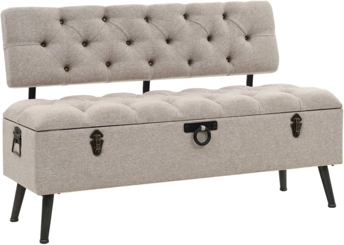 Chusui Sitzbank, 110 cm, MDF, Spanplatte, Stoff, Stahl., Creme, mit Stauraum und Rückenlehne, Schuhregal, Schuhablage