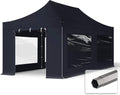 TOOLPORT Pavillon, schwarz, Faltzelt Falt 3x6m - mit 4 Seitenteilen (Panoramafenster)