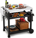 LIFERUN Beistelltisch, Silber/Schwarz, Edelstahl Grillwagen 3 Etagen, Grilltisch Outdoor mit Edelstahl Tischplatte